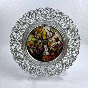 Assiettes rondes dorées écologiques en PP de 13 pouces <span class=keywords><strong>avec</strong></span> bord creux, motif floral, décoration de fête de mariage - Product Image 3