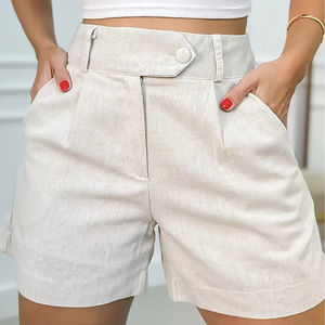 Femmes vacances décontracté mode élégant sports de plein air taille élastique couleur unie polyester shorts - Product Image 1