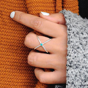 Anello Geometrico in Turchese con Pietra Naturale Rotonda Incastonata, Gioiello Unisex alla Moda, Idea Regalo - Product Image 3