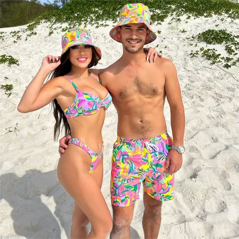 NEW fashion swimwear and beachwear matching suits for couples young couple bikini set and men trunks