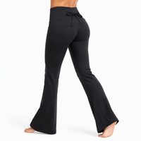 Pantalon décontracté évasé pour femme, taille haute, effet push-up et amincissant, avec nœud, couture en V, en maille extensible unie, pour le quotidien, le streetwear et les soirées, personnalisable