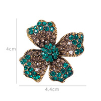 Broche florale vintage en diamant pour femme, broches en cristal vert et strass