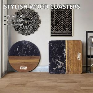 Stylish Marble Acacia Wood Coasters for Business Promotional Gifts <b>Table</b> <b>Protection</b> Drink Coasters for Home Decoration - Product Image 2