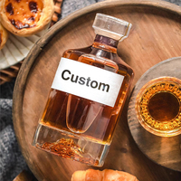 Vente en gros de bouteilles de vin en verre de luxe de forme ronde avec ligne verticale, 250 ml, 500 ml, 1000 ml, pour whisky, brandy, rhum, liqueurs, spiritueux, avec couvercle en verre