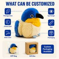 Oiseau en peluche avec bec noir et poitrine jaune, jouet en peluche rond et doux
