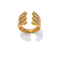 Anillos Geométricos Ovalados de Acero Inoxidable con Circonita Dorada, Joyería de Lujo Apilable
