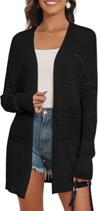 ZAFUL Women's Open Front Kimono Lightweight <strong>Crochet</strong> <strong>Cardigan</strong> with Long Sleeves Solid <strong>Black</strong> XL-for Summer or Winter - Product Image 2