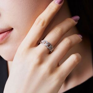 Dylam High Quality Non Tarnish S925 <b>Silver</b> Rhodium Plated Cuban Link Chain 5A Cubic Zirconia Open <b>Adjustable</b> Jewelry <b>Rings</b> - Product Image 4