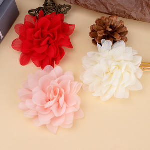 Corsage en fleur 3D en mousseline de soie 8 cm, fleur en tissu faite à la main pour cheveux, chaussures, sacs, vêtements, accessoires - Product Image 2