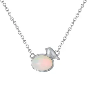 Premium Feeling 925 Sterling Silver Necklace Gemstone Designer Jewelry Birds Handmade Natural Opal Necklace Gift