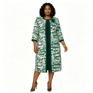 Ensemble robe de cocktail imprimée grande taille pour femme avec veste, élégant, col rond, longueur genou, pour l'automne, tenue d'église, avec appliques - Product Image 4