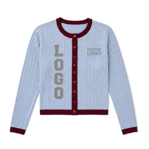 Wholesale Custom Logos <b>Cable</b> <b>knit</b> Sorority Crew Neck Varsity Cardigan Embroider Patches <b>Sweater</b> High-Quality - Product Image 1