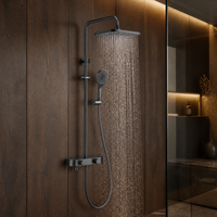 Ensemble de robinetterie de douche thermostatique brossée en cuivre, 3 fonctions, mural apparent, avec fonction pluie et pause, valve en céramique souple, pour hôtels et villas