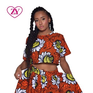 Ensembles de jupes de mariage à fleurs taille haute pour femmes vêtements traditionnels africains Ankara <span class=keywords><strong>tenue</strong></span> fluide en coton pour la fête grande taille - Product Image 2