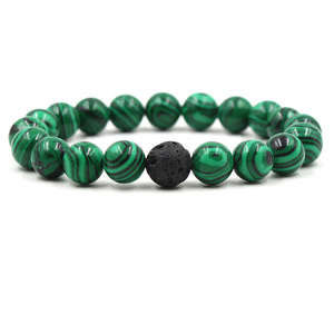 מכירה לוהטת 10mm שחור לבה לבה אבן מלכיט גברים ונשים סט זוג חרוז צמיד - Product Image 4