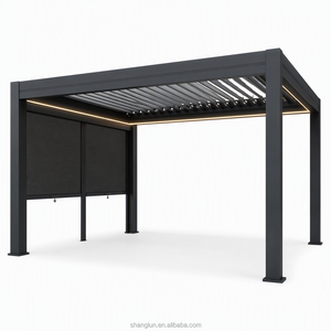 Pavillon à lames orientables en aluminium avec toit rétractable motorisé, pour <span class=keywords><strong>piscine</strong></span>, salon <span class=keywords><strong>de</strong></span> jardin, jardinage, et rideaux d'ombrage complet - Product Image 2