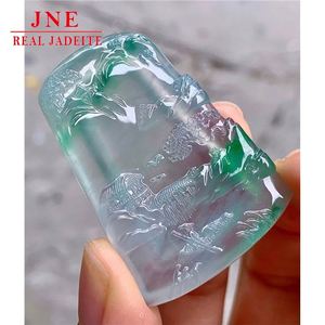 Myanmar mina madera Jade tallado vidrio tipo flor verde montaña agua marca Esmeralda colgante hombres hielo-como colgante para amigos - Product Image 3