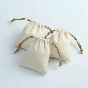 Bolsa de Algodón Grueso Personalizada con Cordón, 7*9cm, Bolsas de Algodón Beige con Cordón de Yute, Bolsa Pequeña con Cordón para Guardar Objetos - Product Image 1