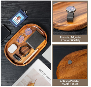 Vassoio portaoggetti ovale in legno di acacia personalizzato per uomo e donna, vassoio <span class=keywords><strong>da</strong></span> portata, porta chiavi, organizer <span class=keywords><strong>da</strong></span> comodino, comò, per EDC, telefono e portafoglio - Product Image 5