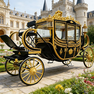 Carruaje Real de Caballos Negro Dorado de Alta Gama con Certificación CE para 4-6 Personas, Ideal para Bodas y Recorridos en Parques Temáticos - Product Image 1