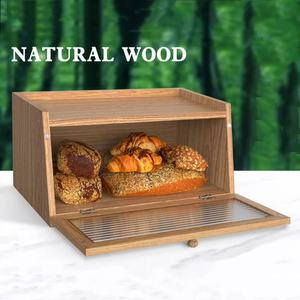 Boîte à pain en bois, boîte de rangement alimentaire en bambou avec couvercle, conteneur à pâtisserie et fruits pour la cuisine, design à couvercle rabattable - Product Image 4