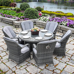 Ensemble de salle à manger rectangulaire Audu UK Grey <span class=keywords><strong>Cannes</strong></span> en rotin pour 6 personnes - Product Image 4