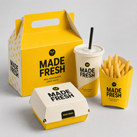 Boîte en papier personnalisée avec logo pour emballage alimentaire (hamburger, poulet frit, frites) – Contenant jetable pour la livraison – Fournisseur pour chaînes de restauration rapide et décontractée