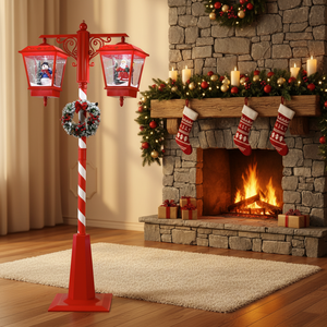 Poste de Luz Navideño Doble <span class=keywords><strong>Farol</strong></span> de Plástico con Escena Musical de Santa y Muñeco de Nieve con Nieve y Luz Led - Product Image 1