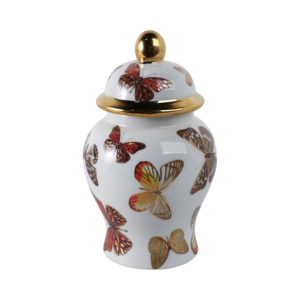 Decorative Butterfly Ceramic Temple Jar With <b>Lid</b> For Living Room Bedroom Office Home <b>Decor</b> - Product Image 4