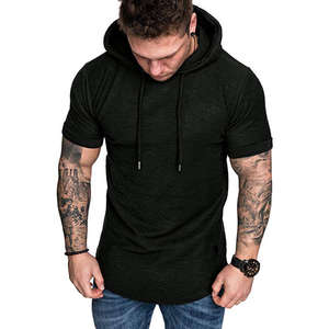 Men's Oversize <b>Short</b> <b>Sleeve</b> Casual Sweatshirts Solid Color T-shirts With Hooded Sport Fitness <b>Hoodies</b> - Product Image 2
