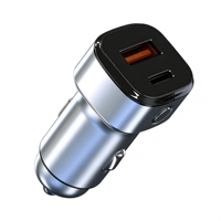 Chargeur de voiture double port USB-A+USB-C en alliage de zinc, directement de l'usine, pour iPhone Samsung Xiaomi