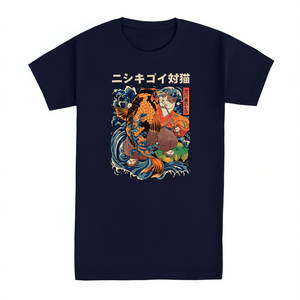Camiseta Cat And Koi, diseño de arte japonés azul marino, ajuste unisex - Product Image 2