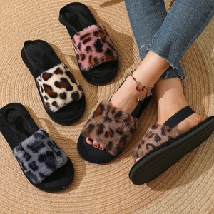 Wholesale Women Home Slippers Shoes Open Toe Plush Leopard Printed Pattern Slippers for Ladies Girls - Product Image 6