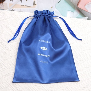 Custom Logo Printing Luxury Soft Blue Satin Fabric Drawstring Shoe Lingerie Storage Pouch Silk Satin Hair <b>Extension</b> Dust Bag - Product Image 4