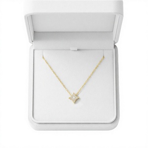 Hot Selling Trendy Engagement Quadrilateral Star Pendant 18K Solid Gold Real Natural Diamond Thin Chain <b>Necklace</b> Party Gift - Product Image 2