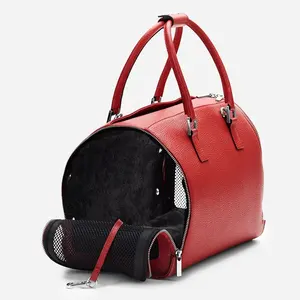 Custom Logo Pebble Leather Luxury Red Fashion Women Pet Dog Cat Carrier Tote Bag Hand Purse