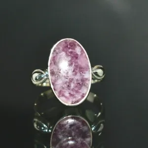 925纯银天然锂云母戒指，散装价格最优，印度制造商宝石时尚粉色石英