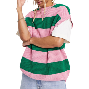 Pull <span class=keywords><strong>sans</strong></span> manches personnalisé pour <span class=keywords><strong>homme</strong></span>, avec écusson OEM rayé vert et rose, anti-plis et anti-rétrécissement, modèle hiver - Product Image 4