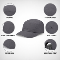 Casquette de camping vierge 5 panneaux en gros, visière incurvée, sangle réglable, légère, pour sport de plein air, broderie de logo personnalisé, OEM ODM