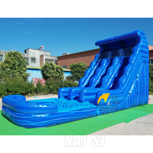 Toboggan aquatique gonflable commercial pour jardin, double piste, motif vague bleue, pour adultes, à vendre - Product Image 6