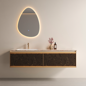Mueble de Baño Moderno para Apartamento de Hotel, Combinación de <span class=keywords><strong>Lavabo</strong></span> y Mueble, <span class=keywords><strong>Lavabo</strong></span> de Cerámica sin Juntas, Personalizable, con Panel de Pared de Piedra <span class=keywords><strong>Rosa</strong></span> - Product Image 4