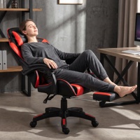 Chaise de jeu ergonomique en cuir PU avec LED RGB, inclinable, massage, pivotement à 360 degrés, vérin à gaz à 2 positions - Noir Rouge