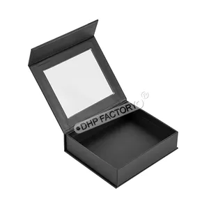 लक्जरी सफेद लोगो मुद्रित फ्लिप ढक्कन चुंबकीय बंद होने कागज पैकेजिंग कस्टम काली टोपी बक्से के साथ पीवीसी खिड़की