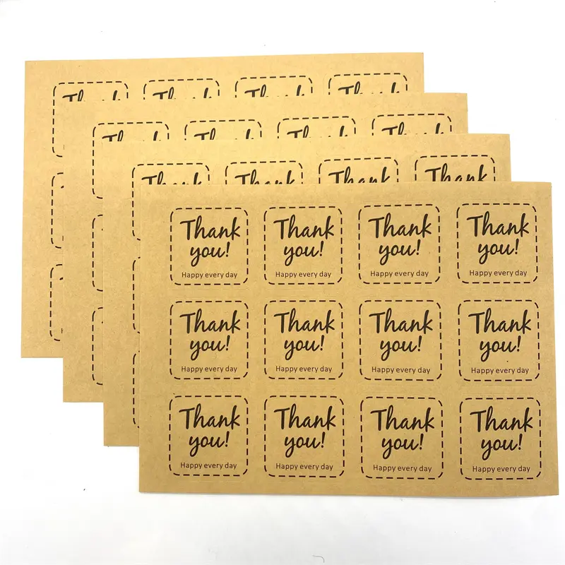 120 pezzi per confezione etichetta con sigillo quadrato in carta Kraft grazie decorazione per sacchetto di imballaggio adesivo