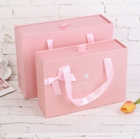 Hochwertige wasserdichte recycelbare rosa Papp papier verschiebbare Geschenk box Schubladen box Verpackungs box mit Band griff benutzer definiertes Logo