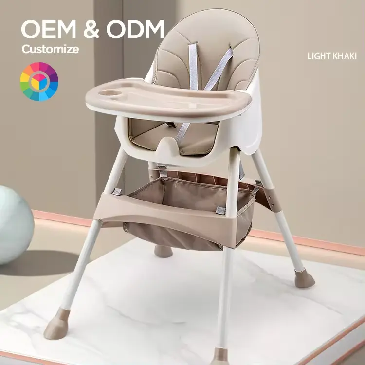 OEM Kitchen Feeding Dining Chair Height Adjustable with Detachable Tray Safety Belt Soft Cotton Baby High Chair
