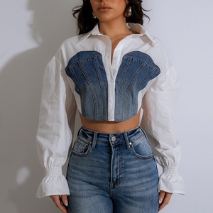 Camisa de Moda para Mujer, Estilo Informal, con Mangas Acampanadas y Detalles en Mezclilla, Diseño Personalizado para Otoño - Product Image 4