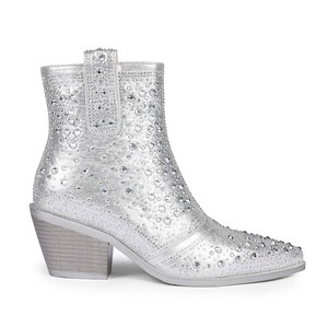 WETKISS-<span class=keywords><strong>Botines</strong></span> de tacón grueso para mujer, botas de vaquero con diamantes de imitación <span class=keywords><strong>plateados</strong></span>, 2023 - Product Image 2