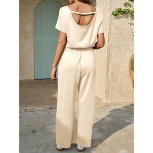 Combinaison d'été décontractée Fisoew pour femme, à épaules dénudées, taille haute, tricotée, une pièce, respirante, tenue quotidienne - Product Image 4
