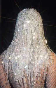 Jupe en maille à paillettes et perles, jupe fendue sexy pour femmes, <span class=keywords><strong>robe</strong></span> moulante pour soirée d'anniversaire, soirée de <span class=keywords><strong>bal</strong></span>, tenue de danseuse de boîte de nuit, tenue de scène - Product Image 2